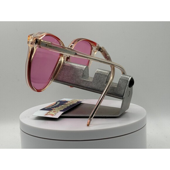 Vintage Oversize Sunglasses NOS Preppy Bright Rose Lens Clear & Red Frame 80-90s - Picture 9 of 10